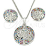 Juego de Arete y Dije de Adulto 10.233.0035.4 Rodio Laminado, Diseño de Ãrbol, con Zirconia Cubica Multicolor, Pulido, Rodinado