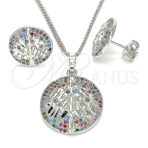 Juego de Arete y Dije de Adulto 10.233.0035.4 Rodio Laminado, Diseño de Ãrbol, con Zirconia Cubica Multicolor, Pulido, Rodinado