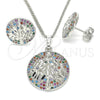 Juego de Arete y Dije de Adulto 10.233.0035.4 Rodio Laminado, Diseño de Ãrbol, con Zirconia Cubica Multicolor, Pulido, Rodinado