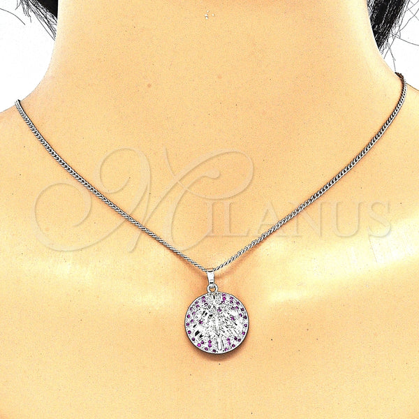 Juego de Arete y Dije de Adulto 10.233.0035.5 Rodio Laminado, Diseño de Ãrbol, con Zirconia Cubica Rubi y Blanca, Pulido, Rodinado