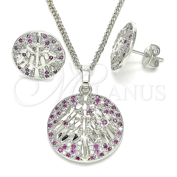 Juego de Arete y Dije de Adulto 10.233.0035.5 Rodio Laminado, Diseño de Ãrbol, con Zirconia Cubica Rubi y Blanca, Pulido, Rodinado