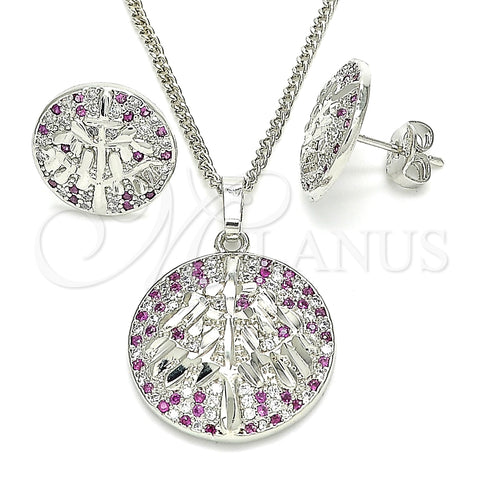 Juego de Arete y Dije de Adulto 10.233.0035.5 Rodio Laminado, Diseño de Ãrbol, con Zirconia Cubica Rubi y Blanca, Pulido, Rodinado