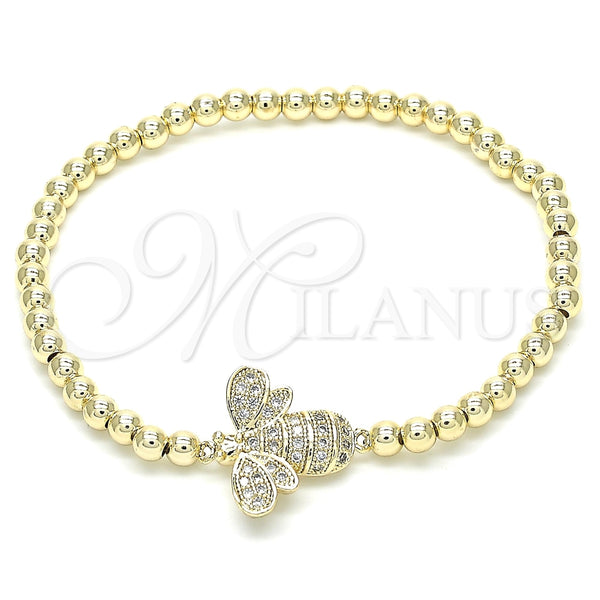 Pulsera Elegante 03.299.0025.07 Oro Laminado, Diseño de Bead Expandible y Abeja, con Zirconia Cubica Blanca, Pulido, Tono Dorado (Grosor 04 MM, 7 Pulgadas de Largo)