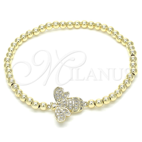 Pulsera Elegante 03.299.0025.07 Oro Laminado, Diseño de Bead Expandible y Abeja, con Zirconia Cubica Blanca, Pulido, Tono Dorado (Grosor 04 MM, 7 Pulgadas de Largo)