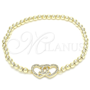 Pulsera Elegante 03.299.0028.07 Oro Laminado, Diseño de Bead Expandible y Corazón, con Blanca Micro Pave, Pulido, Tono Dorado (04 MM Thickness, 7 Inches Length)
