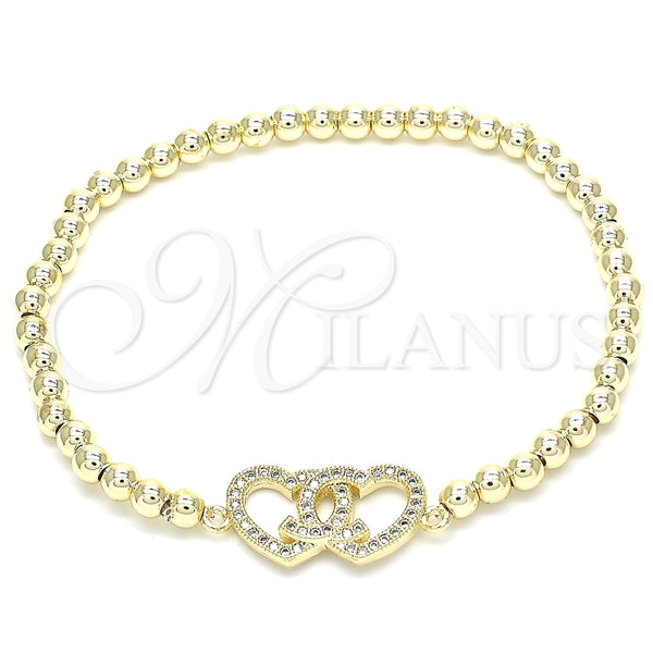 Pulsera Elegante 03.299.0028.07 Oro Laminado, Diseño de Bead Expandible y Corazón, con Blanca Micro Pave, Pulido, Tono Dorado (04 MM Thickness, 7 Inches Length)