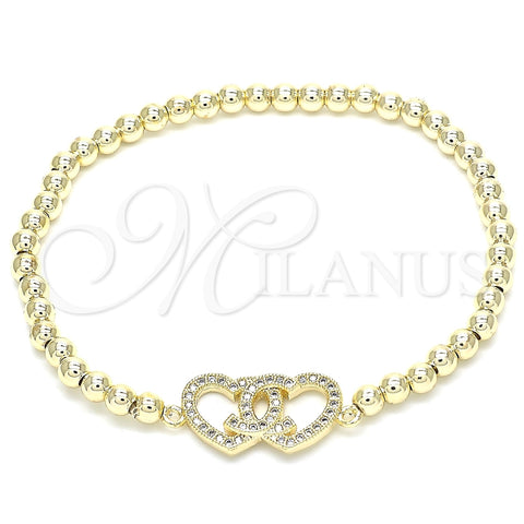 Pulsera Elegante 03.299.0028.07 Oro Laminado, Diseño de Bead Expandible y Corazón, con Blanca Micro Pave, Pulido, Tono Dorado (04 MM Thickness, 7 Inches Length)