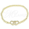 Pulsera Elegante 03.299.0028.07 Oro Laminado, Diseño de Bead Expandible y Corazón, con Blanca Micro Pave, Pulido, Tono Dorado (04 MM Thickness, 7 Inches Length)
