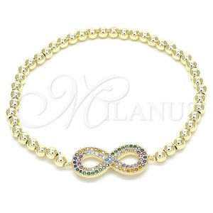 Pulsera Elegante 03.299.0029.07 Oro Laminado, Diseño de Bead Expandible y Infinito, con Multicolor Zirconia Cubica, Pulido, Tono Dorado (04 MM Thickness, 7 Inches Length)