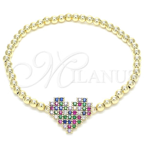 Pulsera Elegante 03.299.0030.07 Oro Laminado, Diseño de Bead Expandible y Corazón, con Multicolor Zirconia Cubica, Pulido, Tono Dorado (04 MM Thickness, 7 Inches Length)