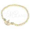 Pulsera Elegante 03.299.0032.07 Oro Laminado, Diseño de Bead Expandible y Corazón, con Blanca Zirconia Cubica, Pulido, Tono Dorado (04 MM Thickness, 7 Inches Length)