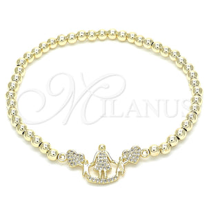 Pulsera Elegante 03.299.0032.07 Oro Laminado, Diseño de Bead Expandible y Corazón, con Blanca Zirconia Cubica, Pulido, Tono Dorado (04 MM Thickness, 7 Inches Length)