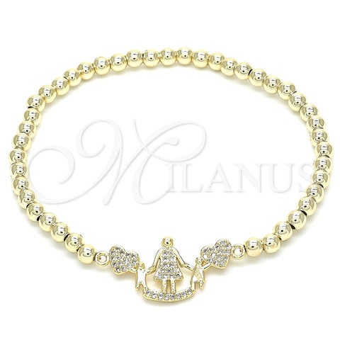 Pulsera Elegante 03.299.0032.07 Oro Laminado, Diseño de Bead Expandible y Corazón, con Blanca Zirconia Cubica, Pulido, Tono Dorado (04 MM Thickness, 7 Inches Length)