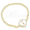 Pulsera Elegante 03.299.0034.07 Oro Laminado, Diseño de Bead Expandible y Candado, con Blanca Zirconia Cubica, Pulido, Tono Dorado (04 MM Thickness, 7 Inches Length)