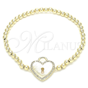 Pulsera Elegante 03.299.0034.07 Oro Laminado, Diseño de Bead Expandible y Candado, con Blanca Zirconia Cubica, Pulido, Tono Dorado (04 MM Thickness, 7 Inches Length)
