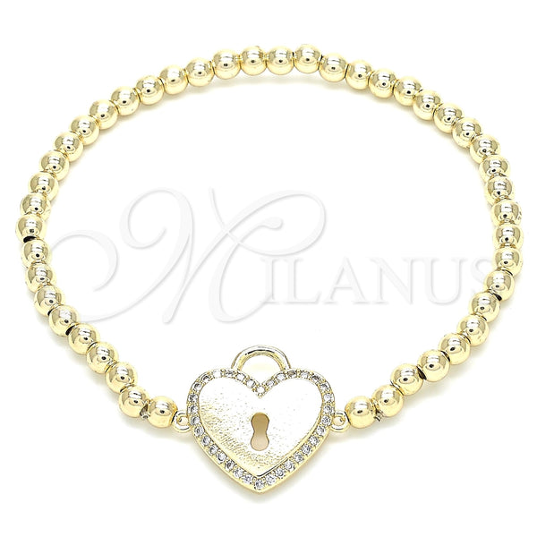 Pulsera Elegante 03.299.0034.07 Oro Laminado, Diseño de Bead Expandible y Candado, con Blanca Zirconia Cubica, Pulido, Tono Dorado (04 MM Thickness, 7 Inches Length)