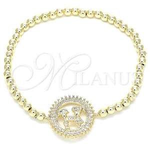 Pulsera Elegante 03.299.0036.07 Oro Laminado, Diseño de Bead Expandible y Niñito Pequeño, con Blanca Zirconia Cubica, Pulido, Tono Dorado (04 MM Thickness, 7 Inches Length)