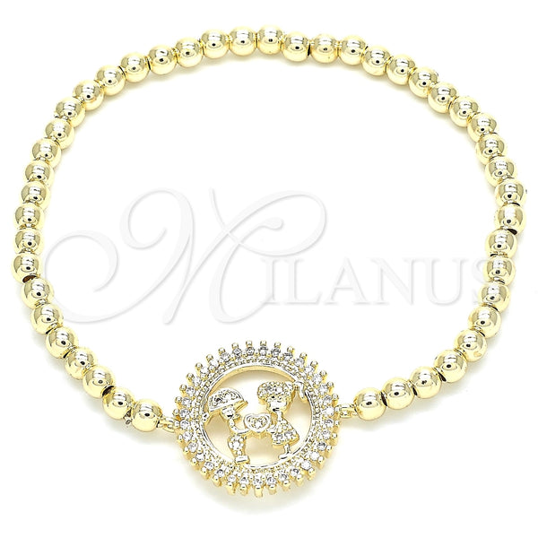 Pulsera Elegante 03.299.0036.07 Oro Laminado, Diseño de Bead Expandible y Niñito Pequeño, con Blanca Zirconia Cubica, Pulido, Tono Dorado (04 MM Thickness, 7 Inches Length)