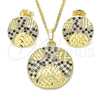 Juego de Arete y Dije de Adulto 10.233.0036.1 Oro Laminado, con Negro and Blanca Zirconia Cubica, Pulido, Tono Dorado