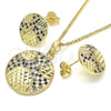 Juego de Arete y Dije de Adulto 10.233.0036.1 Oro Laminado, con Negro and Blanca Zirconia Cubica, Pulido, Tono Dorado