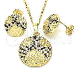 Juego de Arete y Dije de Adulto 10.233.0036.1 Oro Laminado, con Negro and Blanca Zirconia Cubica, Pulido, Tono Dorado