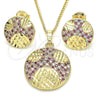 Juego de Arete y Dije de Adulto 10.233.0036.2 Oro Laminado, con Rubi and Blanca Zirconia Cubica, Pulido, Tono Dorado