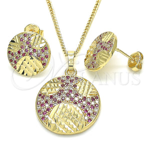 Juego de Arete y Dije de Adulto 10.233.0036.2 Oro Laminado, con Rubi and Blanca Zirconia Cubica, Pulido, Tono Dorado