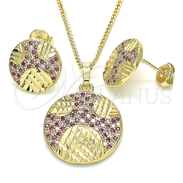 Juego de Arete y Dije de Adulto 10.233.0036.2 Oro Laminado, con Rubi and Blanca Zirconia Cubica, Pulido, Tono Dorado
