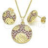 Juego de Arete y Dije de Adulto 10.233.0036.2 Oro Laminado, con Rubi and Blanca Zirconia Cubica, Pulido, Tono Dorado