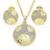 Juego de Arete y Dije de Adulto 10.233.0036.3 Oro Laminado, con Blanca Zirconia Cubica, Pulido, Tono Dorado