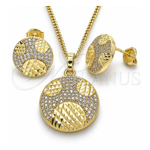 Juego de Arete y Dije de Adulto 10.233.0036.3 Oro Laminado, con Blanca Zirconia Cubica, Pulido, Tono Dorado