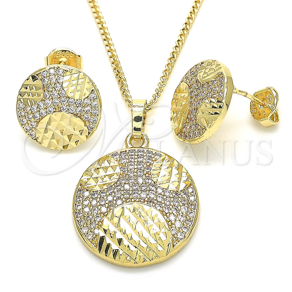Juego de Arete y Dije de Adulto 10.233.0036.3 Oro Laminado, con Blanca Zirconia Cubica, Pulido, Tono Dorado