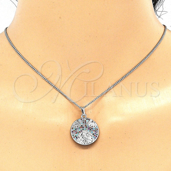 Juego de Arete y Dije de Adulto 10.233.0036.4 Rodio Laminado, con Zirconia Cubica Multicolor, Pulido, Rodinado