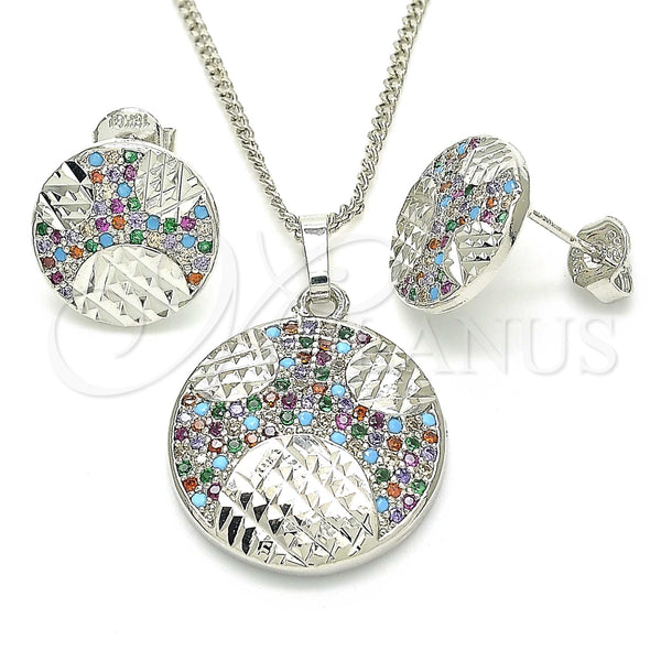 Juego de Arete y Dije de Adulto 10.233.0036.4 Rodio Laminado, con Zirconia Cubica Multicolor, Pulido, Rodinado