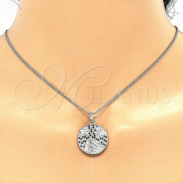 Juego de Arete y Dije de Adulto 10.233.0036.5 Rodio Laminado, con Zirconia Cubica Negro y Blanca, Pulido, Rodinado