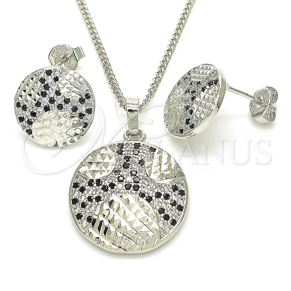 Juego de Arete y Dije de Adulto 10.233.0036.5 Rodio Laminado, con Zirconia Cubica Negro y Blanca, Pulido, Rodinado