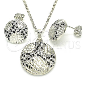 Juego de Arete y Dije de Adulto 10.233.0036.5 Rodio Laminado, con Zirconia Cubica Negro y Blanca, Pulido, Rodinado