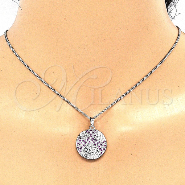 Juego de Arete y Dije de Adulto 10.233.0036.6 Rodio Laminado, con Zirconia Cubica Rubi y Blanca, Pulido, Rodinado