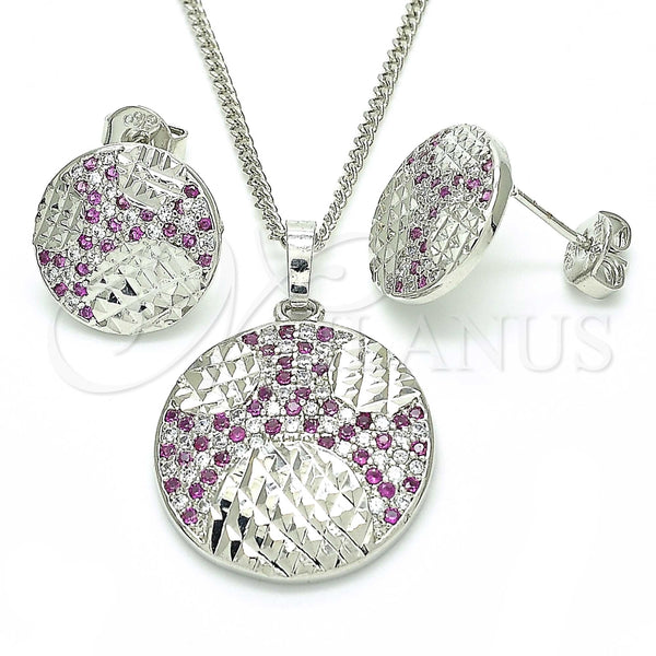 Juego de Arete y Dije de Adulto 10.233.0036.6 Rodio Laminado, con Zirconia Cubica Rubi y Blanca, Pulido, Rodinado