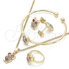 Juego de Arete y Dije de Nino 06.210.0013 Oro Laminado, Diseño de Búho, con Multicolor Zirconia Cubica, Pulido, Tono Dorado