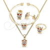 Juego de Arete y Dije de Nino 06.210.0013 Oro Laminado, Diseño de Búho, con Multicolor Zirconia Cubica, Pulido, Tono Dorado