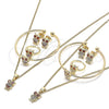 Juego de Arete y Dije de Nino 06.210.0013 Oro Laminado, Diseño de Búho, con Multicolor Zirconia Cubica, Pulido, Tono Dorado