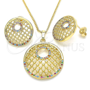 Juego de Arete y Dije de Adulto 10.233.0037 Oro Laminado, con Multicolor Zirconia Cubica, Pulido, Tono Dorado