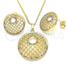 Juego de Arete y Dije de Adulto 10.233.0037 Oro Laminado, con Multicolor Zirconia Cubica, Pulido, Tono Dorado