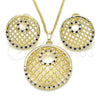 Juego de Arete y Dije de Adulto 10.233.0037.1 Oro Laminado, con Negro and Blanca Zirconia Cubica, Pulido, Tono Dorado