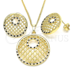Juego de Arete y Dije de Adulto 10.233.0037.1 Oro Laminado, con Negro and Blanca Zirconia Cubica, Pulido, Tono Dorado