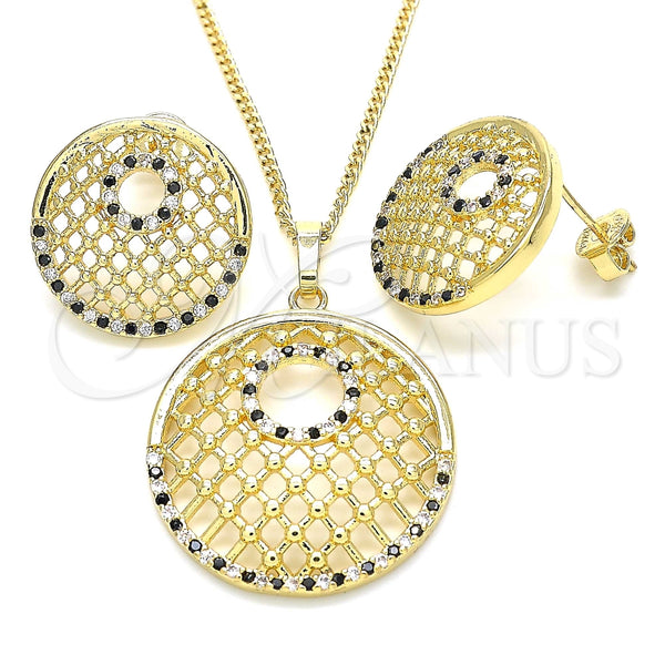 Juego de Arete y Dije de Adulto 10.233.0037.1 Oro Laminado, con Negro and Blanca Zirconia Cubica, Pulido, Tono Dorado