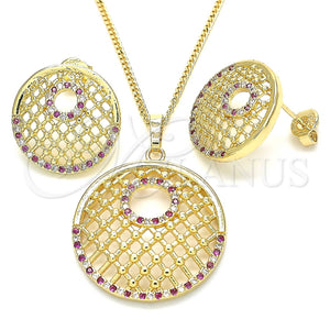 Juego de Arete y Dije de Adulto 10.233.0037.2 Oro Laminado, con Rubi and Blanca Zirconia Cubica, Pulido, Tono Dorado