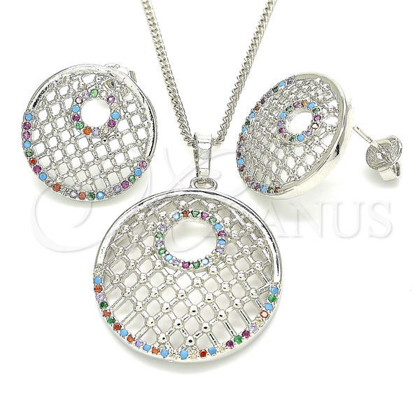 Juego de Arete y Dije de Adulto 10.233.0037.4 Rodio Laminado, con Zirconia Cubica Multicolor, Resinado, Rodinado