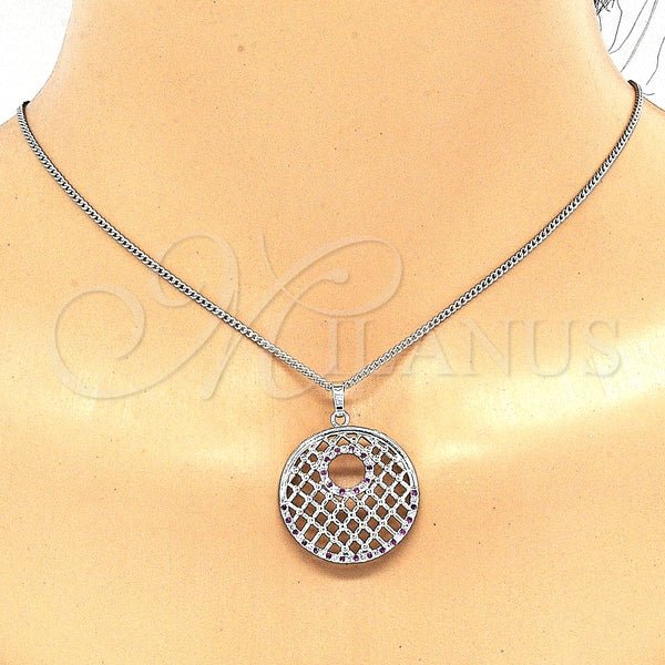 Juego de Arete y Dije de Adulto 10.233.0037.6 Rodio Laminado, con Zirconia Cubica Rubi y Blanca, Pulido, Rodinado